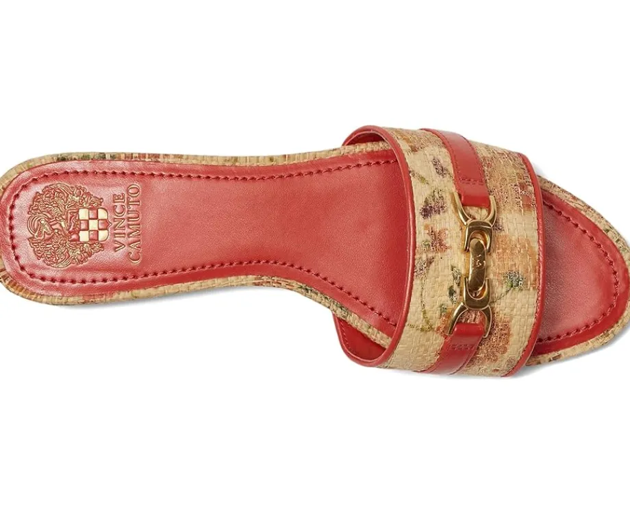 Vince Camuto Maxine Banded Buckle Slide Sandals Warm Tan/Salsa