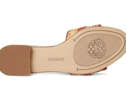 Vince Camuto Maxine Banded Buckle Slide Sandals Warm Tan/Salsa