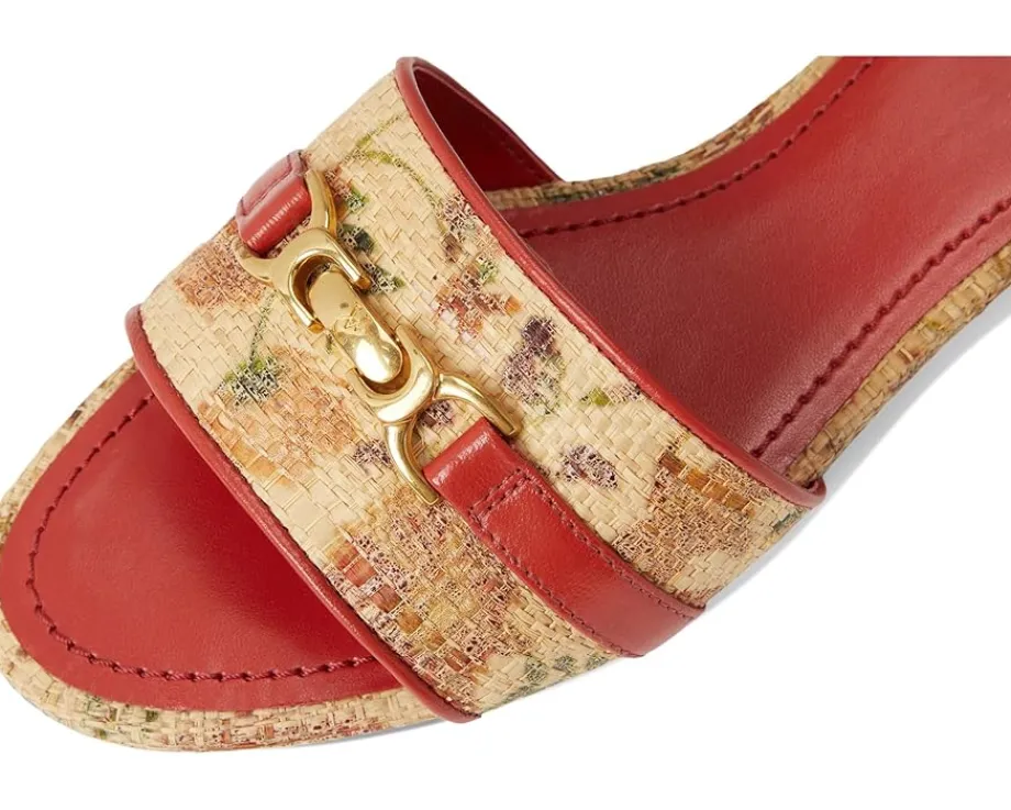 Vince Camuto Maxine Banded Buckle Slide Sandals Warm Tan/Salsa