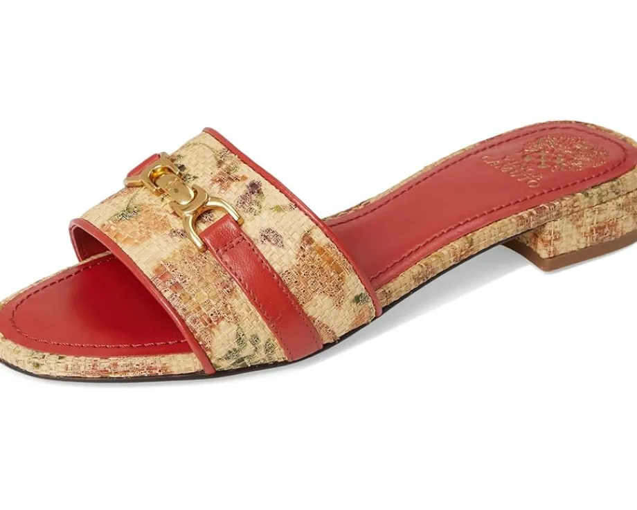 Vince Camuto Maxine Banded Buckle Slide Sandals Warm Tan/Salsa