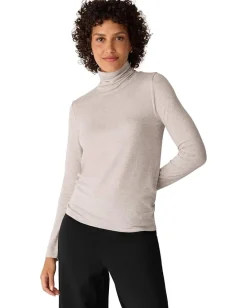 Women Eileen Fisher Melange Sheer Knit Turtle Neck Top