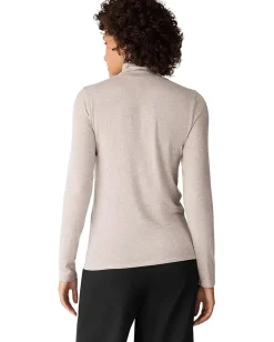Women Eileen Fisher Melange Sheer Knit Turtle Neck Top
