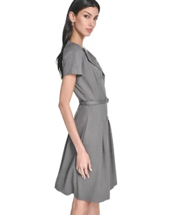 Calvin Klein Melange Suiting Belted Aline Granite Outlet