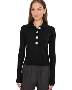 Madewell Merino Silk Wide Rib Abby Polo Black Best