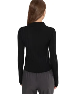 Madewell Merino Silk Wide Rib Abby Polo Black Best