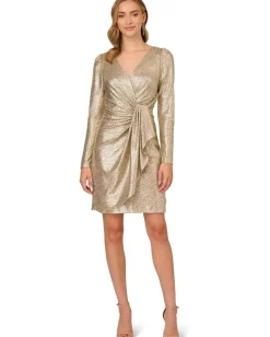 Women Adrianna Papell Metallic Foil Knit Draped Cocktail Dress