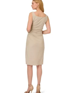 Adrianna Papell Metallic Knit Midi Dress Champagne New