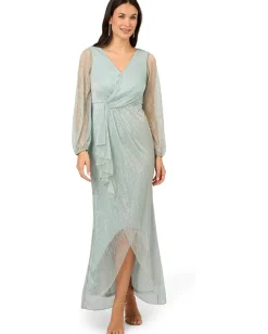 Adrianna Papell Metallic Mesh Gown Mint Smoke Discount