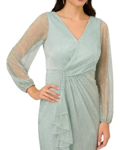 Adrianna Papell Metallic Mesh Gown Mint Smoke Discount