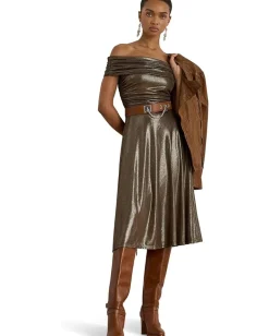 Women Lauren Ralph Lauren Metallic Off-The-Shoulder Cocktail Dress