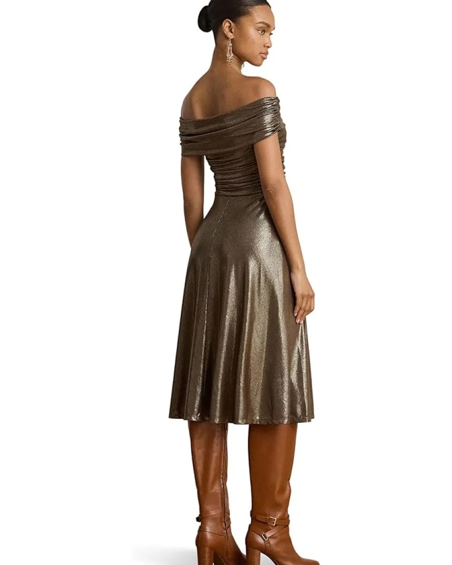 Women Lauren Ralph Lauren Metallic Off-The-Shoulder Cocktail Dress