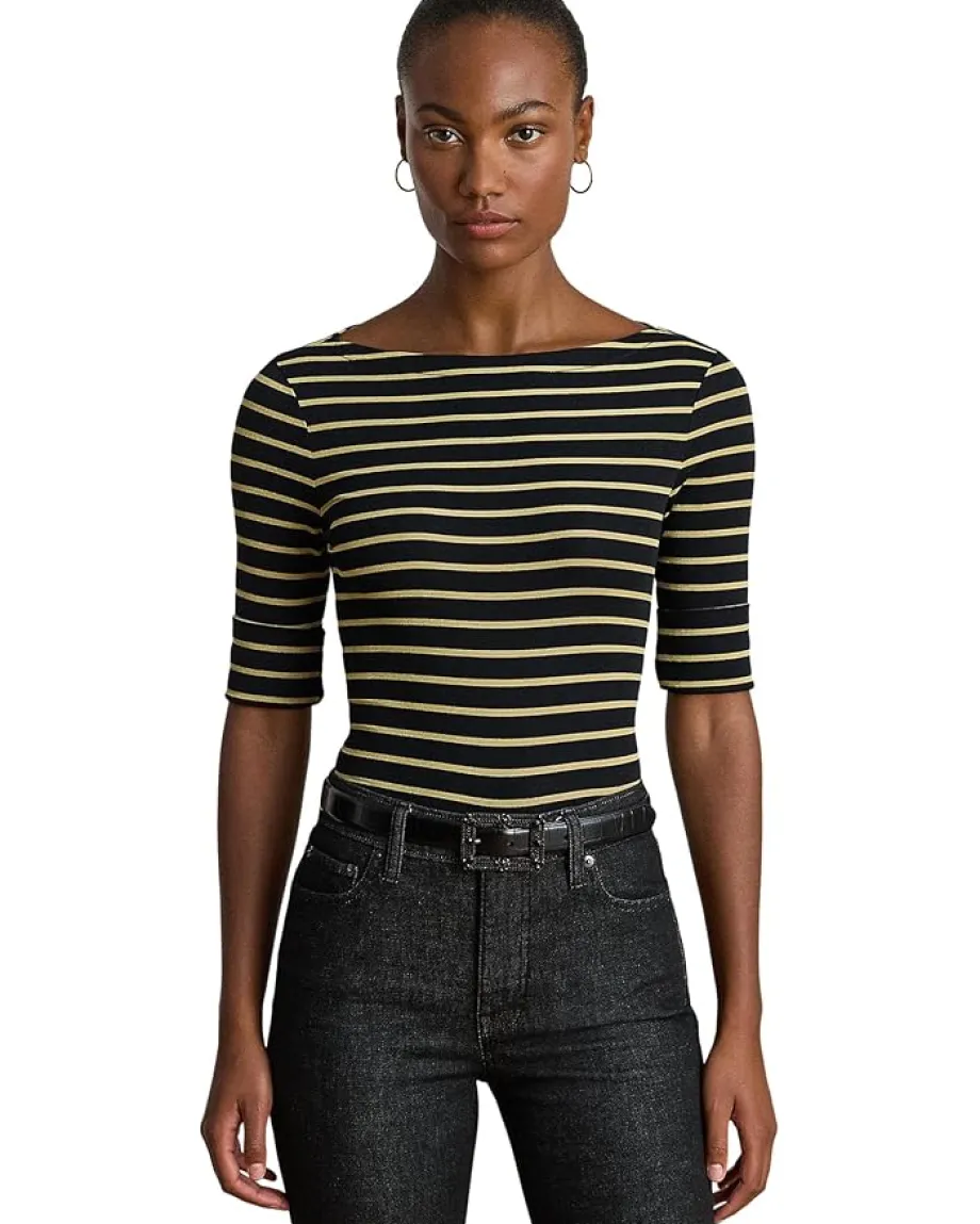 Women Lauren Ralph Lauren Metallic Striped Boatneck Tee