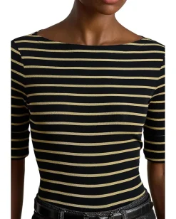 Women Lauren Ralph Lauren Metallic Striped Boatneck Tee