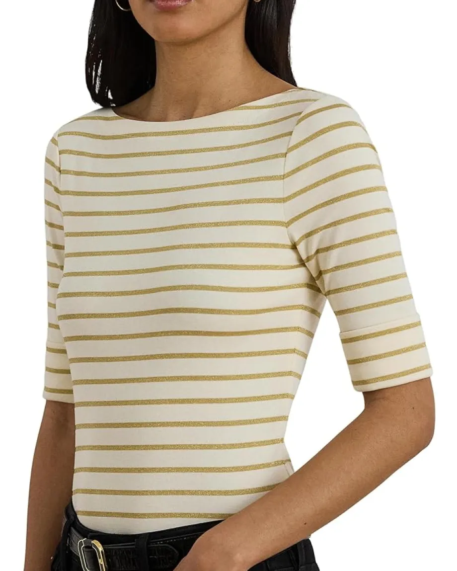 Women Lauren Ralph Lauren Metallic Striped Boatneck Tee