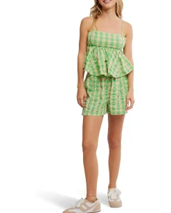 Free People Mia Plaid Tank Exotic Lime Combo Outlet
