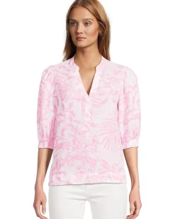 Women Lilly Pulitzer Mialeigh Elbow Sleeve Linen Top