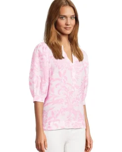Women Lilly Pulitzer Mialeigh Elbow Sleeve Linen Top