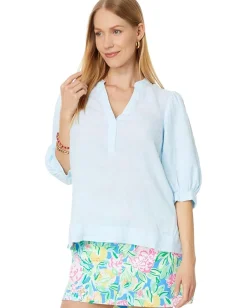 Women Lilly Pulitzer Mialeigh Elbow Sleeve Linen Top