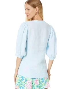 Women Lilly Pulitzer Mialeigh Elbow Sleeve Linen Top