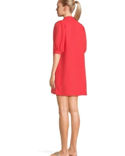 Lilly Pulitzer Mialeigh Elbow Sleeve Linen Cane Coral Hot