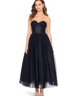 Women Betsy & Adam Mid Length Mesh Skirt Lace Top Gown