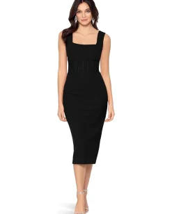 Betsy & Adam Midi Scuba Crepe Corset Bone Black Hot