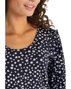 Liverpool Los Angeles Mid-length Ruffle Sleeve Scoop Neck Knit Top Navy/White Ditsy Online