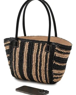 Women Madewell Mini Black And White Straw Tote