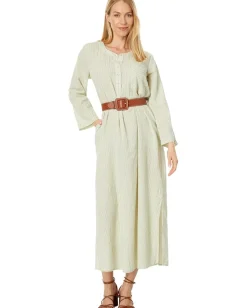 Women Mod-o-doc Mini Stripe Gauze Roll-Up Sleeve Henley Stripe Dress