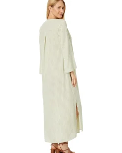 Women Mod-o-doc Mini Stripe Gauze Roll-Up Sleeve Henley Stripe Dress