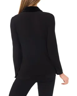 Women CeCe Mixed Media 1/2 Placket Collared Knit