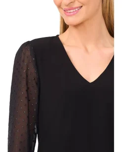CeCe Mixed Media 3/4 Sleeve Knit Top Rich Black New