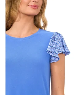 CeCe Mixed Media Flutter Sleeve Knit Top Tropic Night Clearance