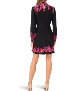 Women CeCe Mock Neck Border Print Dress