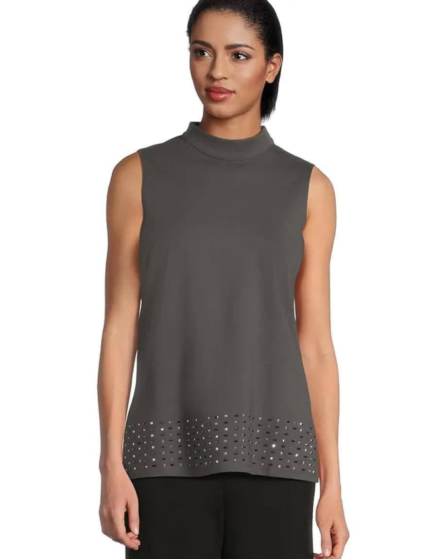 Vince Camuto Mock Neck Sleeveless Tunic Med Heather Grey Discount