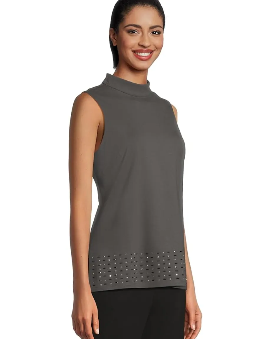 Vince Camuto Mock Neck Sleeveless Tunic Med Heather Grey Discount