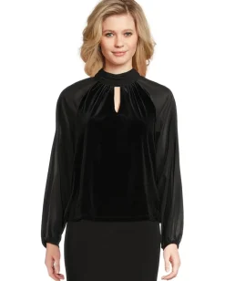 Vince Camuto Mock Neck Top with Long Sleeve Rich Black New