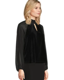 Vince Camuto Mock Neck Top with Long Sleeve Rich Black New