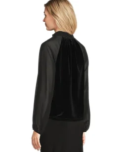 Vince Camuto Mock Neck Top with Long Sleeve Rich Black New