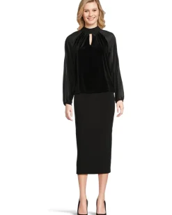 Vince Camuto Mock Neck Top with Long Sleeve Rich Black New