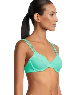 BECCA Modern Edge Rib Sandy Underwire Bra Top Aqua Sea Clearance