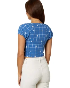 Women Madewell Monika Top with Blue Windowpane