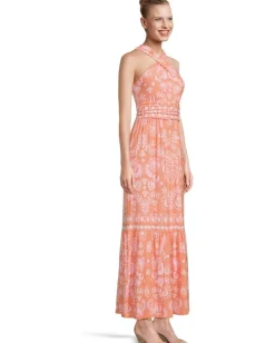Lilly Pulitzer Montecito Halter Maxi Dress Papaya Breezy Palm Engineered Maxi Dress Hot
