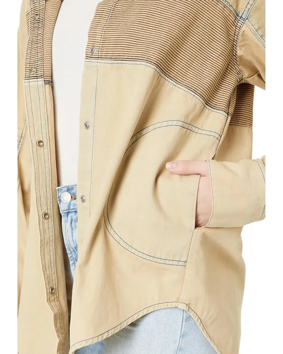 Free People Moto Color Block Shirt Sand Jam Outlet