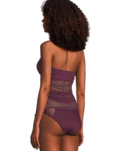 BECCA Muse Hadlee Bandeau Mesh Overlay Tankini Top Aubergine Clearance
