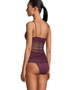 BECCA Muse Macie High Neck Mesh Overlay One Piece Aubergine Hot