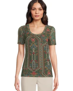 Women Johnny Was Nanette Short Sleeve Mesh Tee