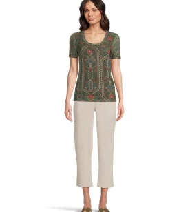 Women Johnny Was Nanette Short Sleeve Mesh Tee