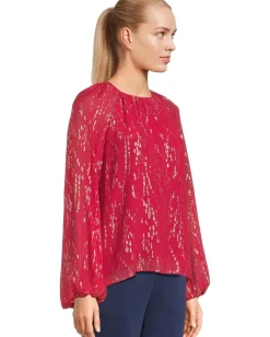 Lilly Pulitzer Noraleen Silk Top Malbec Red Fish Clip Chiffon