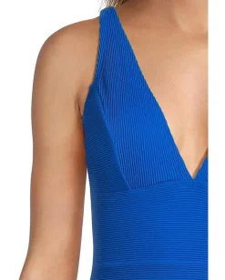 Tommy Bahama Ocean Point Over-the-Shoulder V-Neck One-Piece Beach Glass Blue Clearance